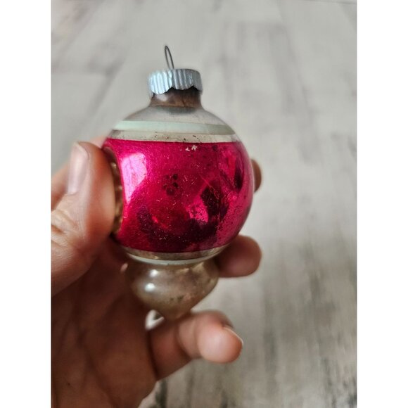 Vintage radko indent double teardrop pink striped ornament mercury glass Xmas tr - Picture 10 of 14